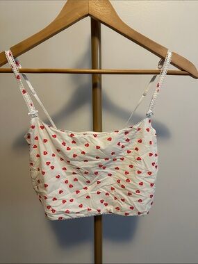 SKIMS Heart Cropped Tank Cami Cream Red Hearts Small Adjustable Straps